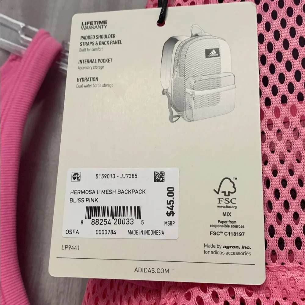 adidas Pink Mesh Backpack with Front Pocket